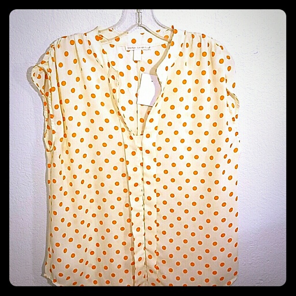 Cream, orange polka dot blouse