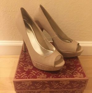Bamboo Cream Peep Toe Platforms