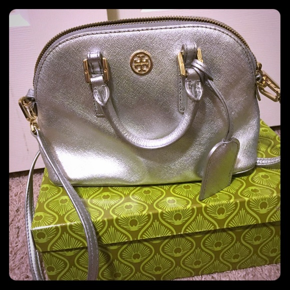 Tory Burch silver cross body bag