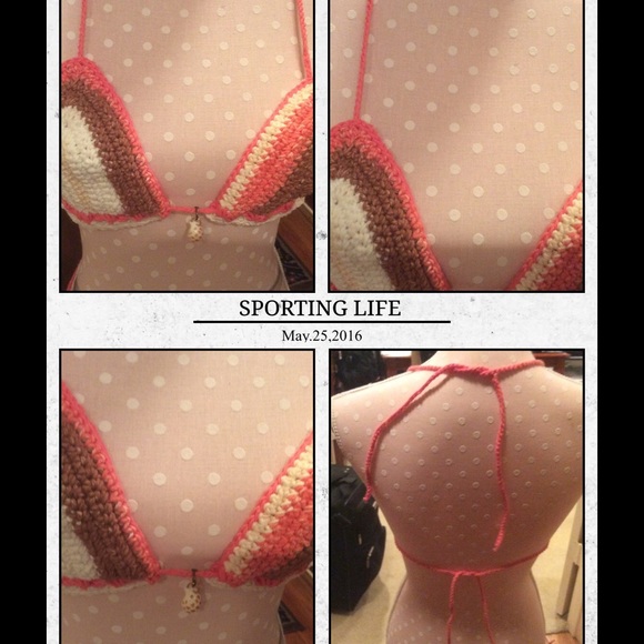 Crochet Bralette/Bikini Crop Top (Coral iSky)