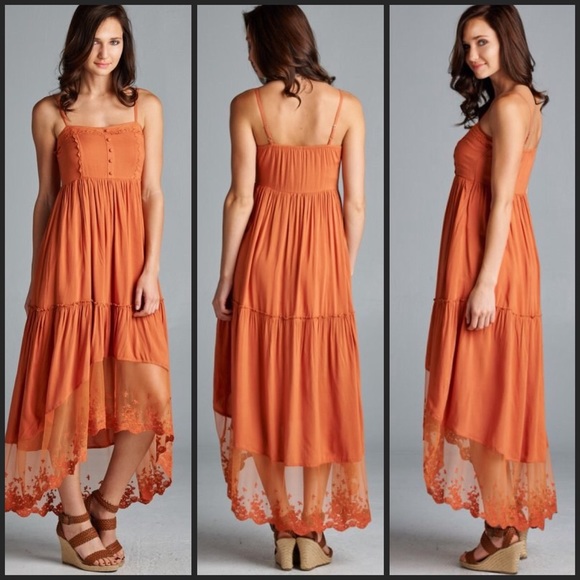 🎉HP Hi/Lo Orange Spaghetti Strap Maxi Dress