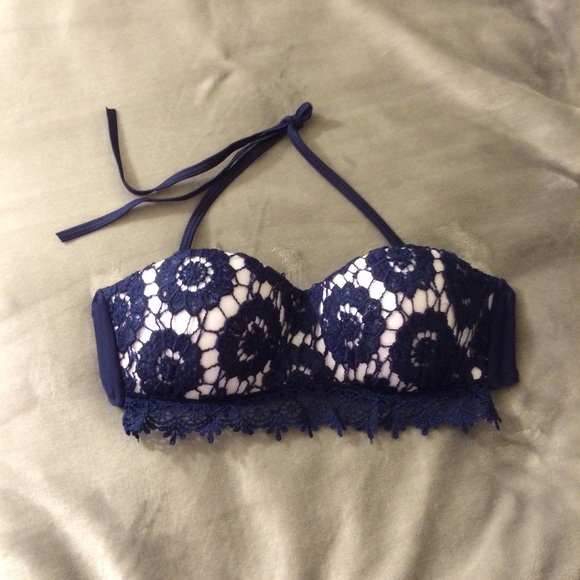 Blue and White Bikini Top