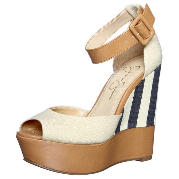 Jessica Simpson Navy Striped Wedges - Picture 1 of 4