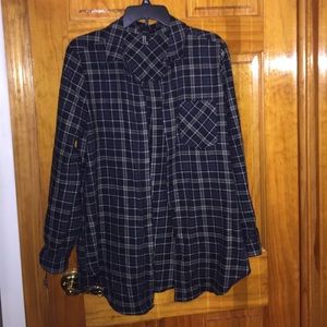 Navy Long plaid shirt