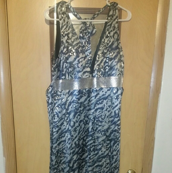 Black and silver print long dress