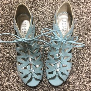 Light blue wedge sandals