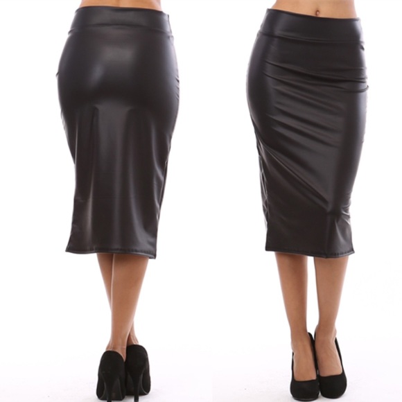 🧿New! Faux Leather Midi Skirt - Picture 2 of 3