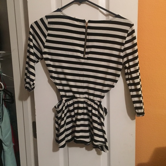 B&W Striped Peplum Top with Cutouts! - Picture 2 of 3