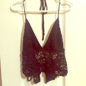 Crochet Black Halter Crop