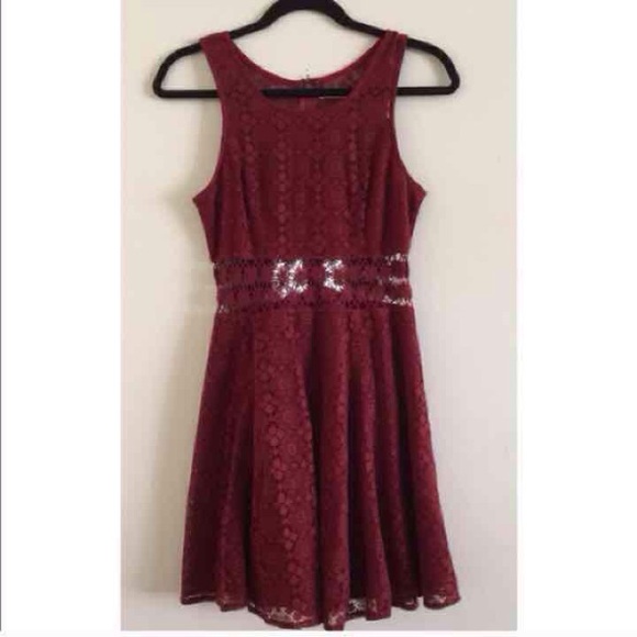 Maroon Floral Lace Cutout Minidress