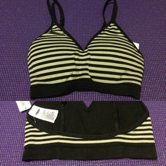 Tan & white striped sports bra