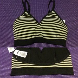 Tan & white striped sports bra