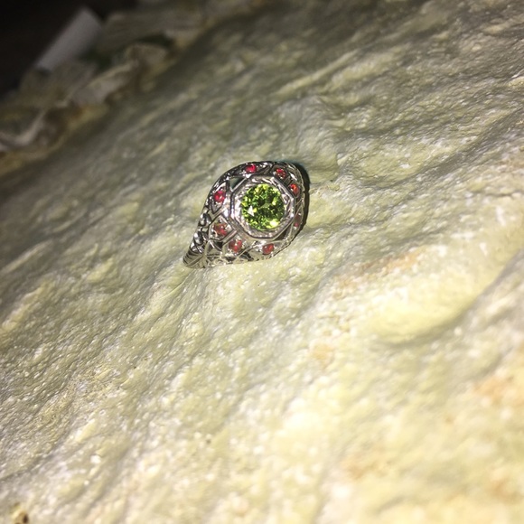 Victorian Green Peridot Sterling Silver Ring