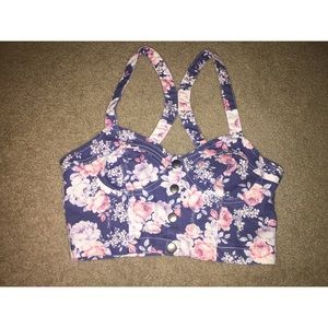 Denim floral crop top buster