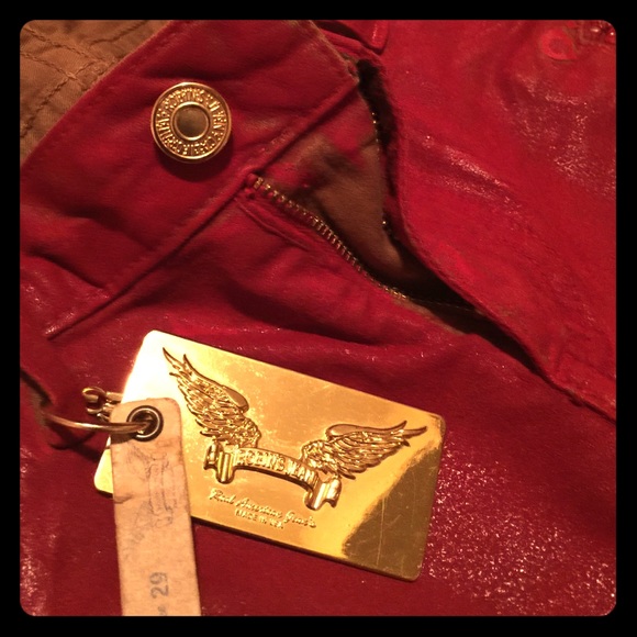 Women True Religion motorcycle leather red jeans