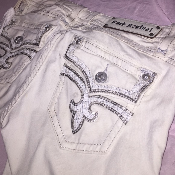 Cream/White Women Rock Revival Pants