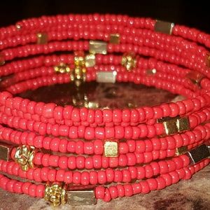 Red and gold plated spacers wrap bracelet