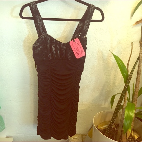 Lace and silky Rouched Bodycon dress