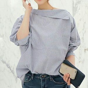 Korean Fashion HOT seller boat neck stripe shirt