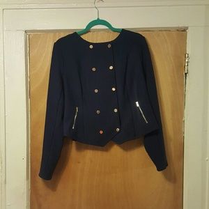 Plus Size Collarless Double-breasted Jacket