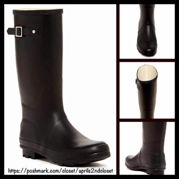 ❗️1-HOUR SALE❗️RAIN BOOTS Tall Black Buckle - Picture 2 of 4