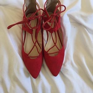 Lace up red flats! Never Worn!