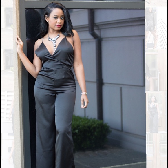Black satin jumpsuit