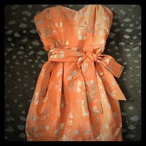 Karlie Orange and Gold Metallic Mini Dress
