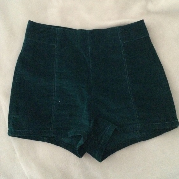 Green velvet high waisted shorts