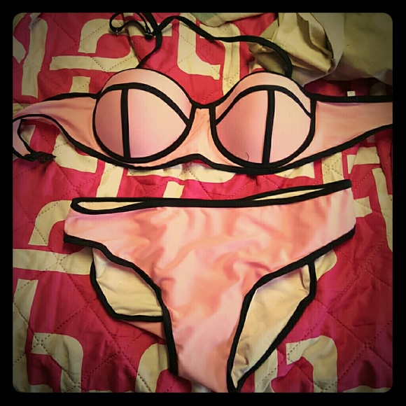 Pink color block swimsuit
