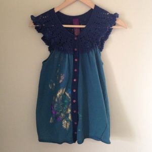 Free People Button Down Tank Crochet Upper