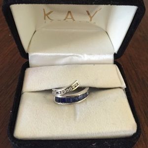 Sapphire and Diamond ring 10k white gold