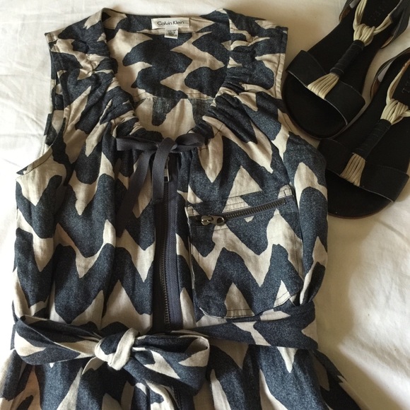 Calvin Klein linen chevron dress XS - Picture 2 of 5