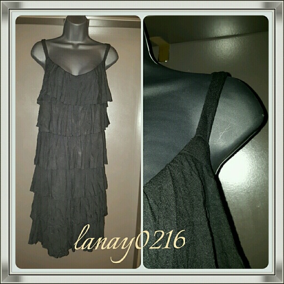 INC Black Bohemian Tiered Dress Plus 0X