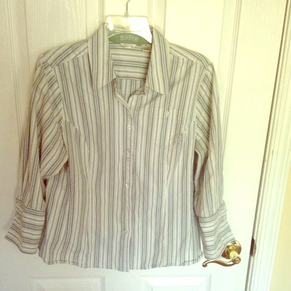 78 off Riders Tops Instantly Slimming Green Striped Work Shirt from