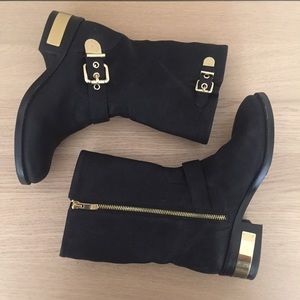 Vince Camuto Mid-Calf Boots with Gold Hardware