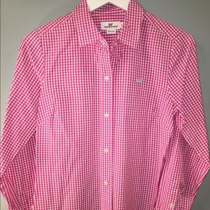 Small gingham, pink button down