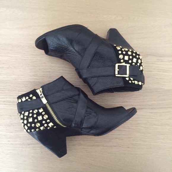 Vince Camuto Open Toe Booties with Gold Studs