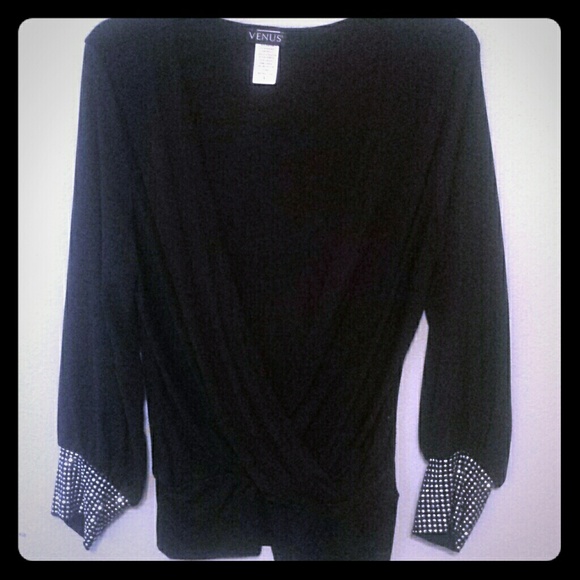 Wrap top with studded sleeves