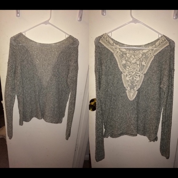 Hollister Grey Knitted Sweater w/ Lace Back
