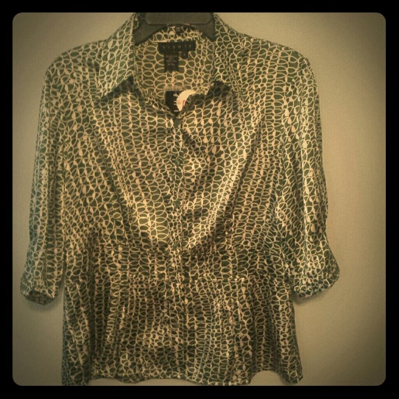 Green and white silk blouse