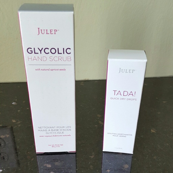 Julep hand scrub and quick dry drops