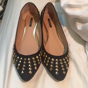 Forever 21 Black Flats with Gold Studs