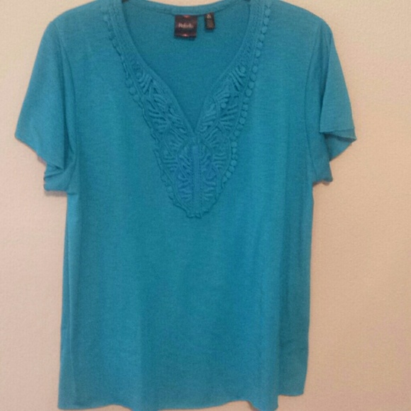 Turquoise top with crochet neckline
