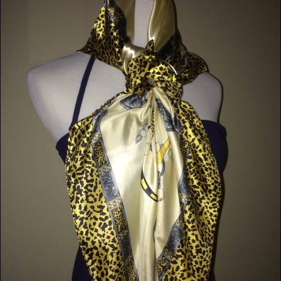 New large silk satin like gold scarf Hermes print