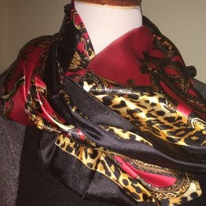 New large satin like scarf red black Hermes print