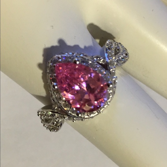 Pink Sapphire & White Topaz Sterling Silver Ring - Picture 2 of 3