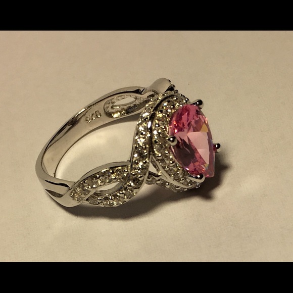Pink Sapphire & White Topaz Sterling Silver Ring - Picture 3 of 3