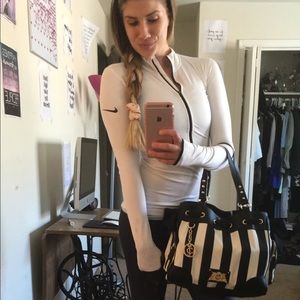 Juice navy blue striped handbag