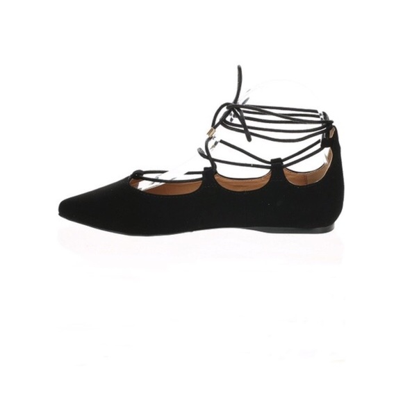๐3X HP๐ Black Pointed Toe Lace Up Flats Size 9 - Picture 4 of 4